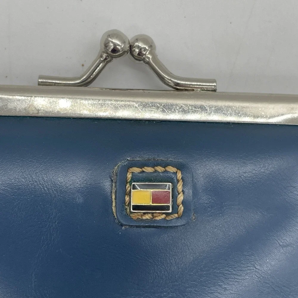 Vintage Tommy Hilfiger Coin Purse‎ Blue Kisslock Silver Closure